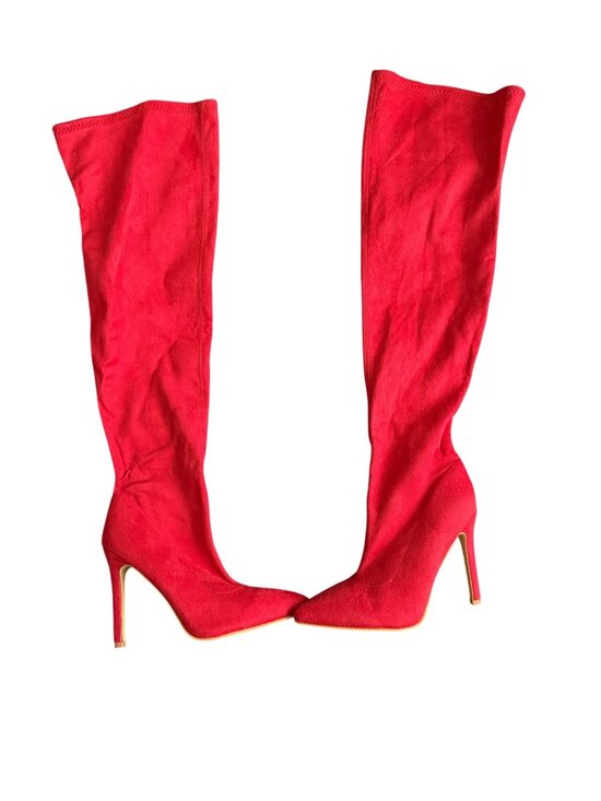 None Shoes - Red Over the Knee Stiletto Heeled Boots With Side Zippers Size 40